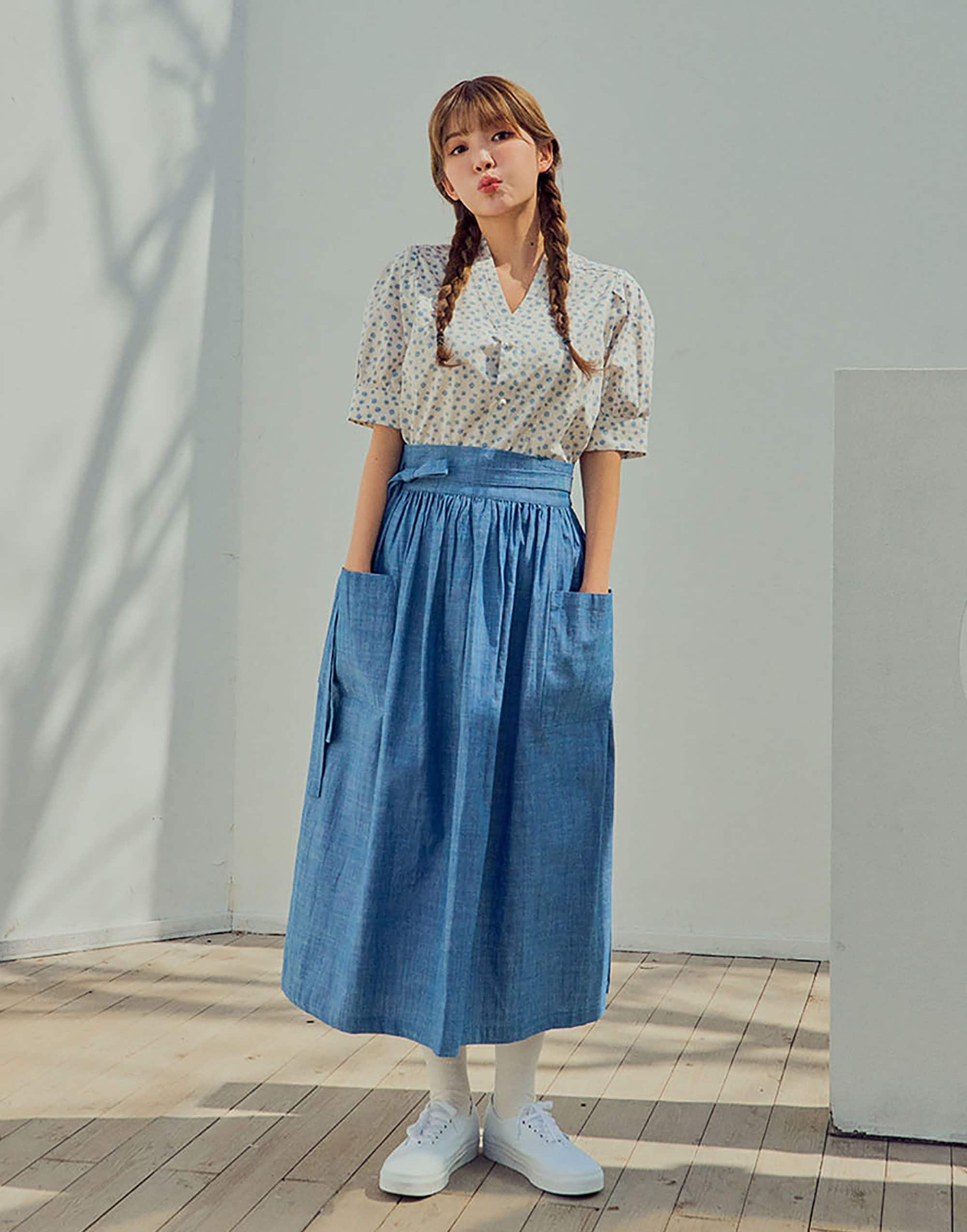 Modern Hanbok Wrap Skirt: Washed Linen, High Waist, Large Pockets