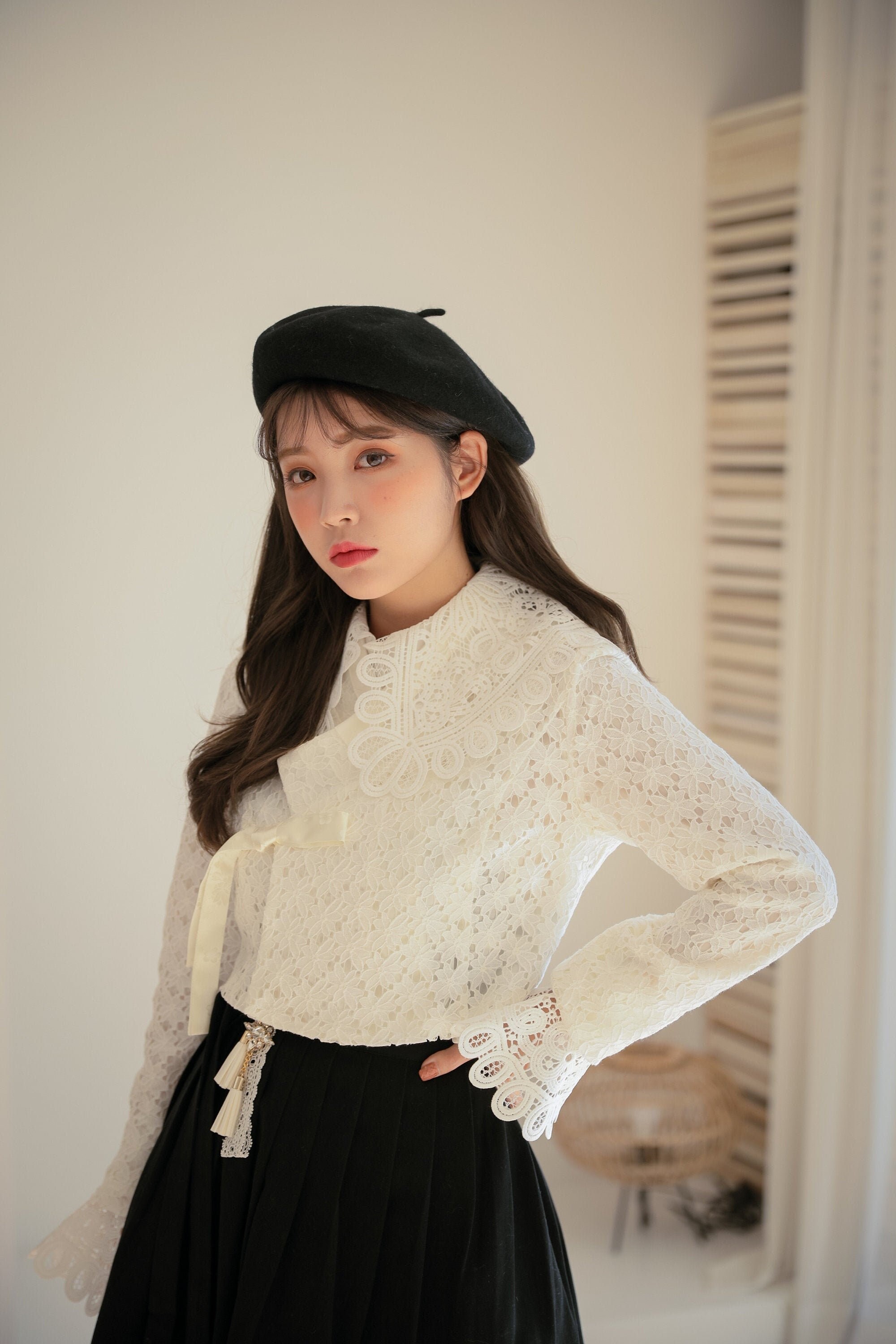 Women's Jacket Hanbok Korean White Long Sleeve Party Crop Blouses