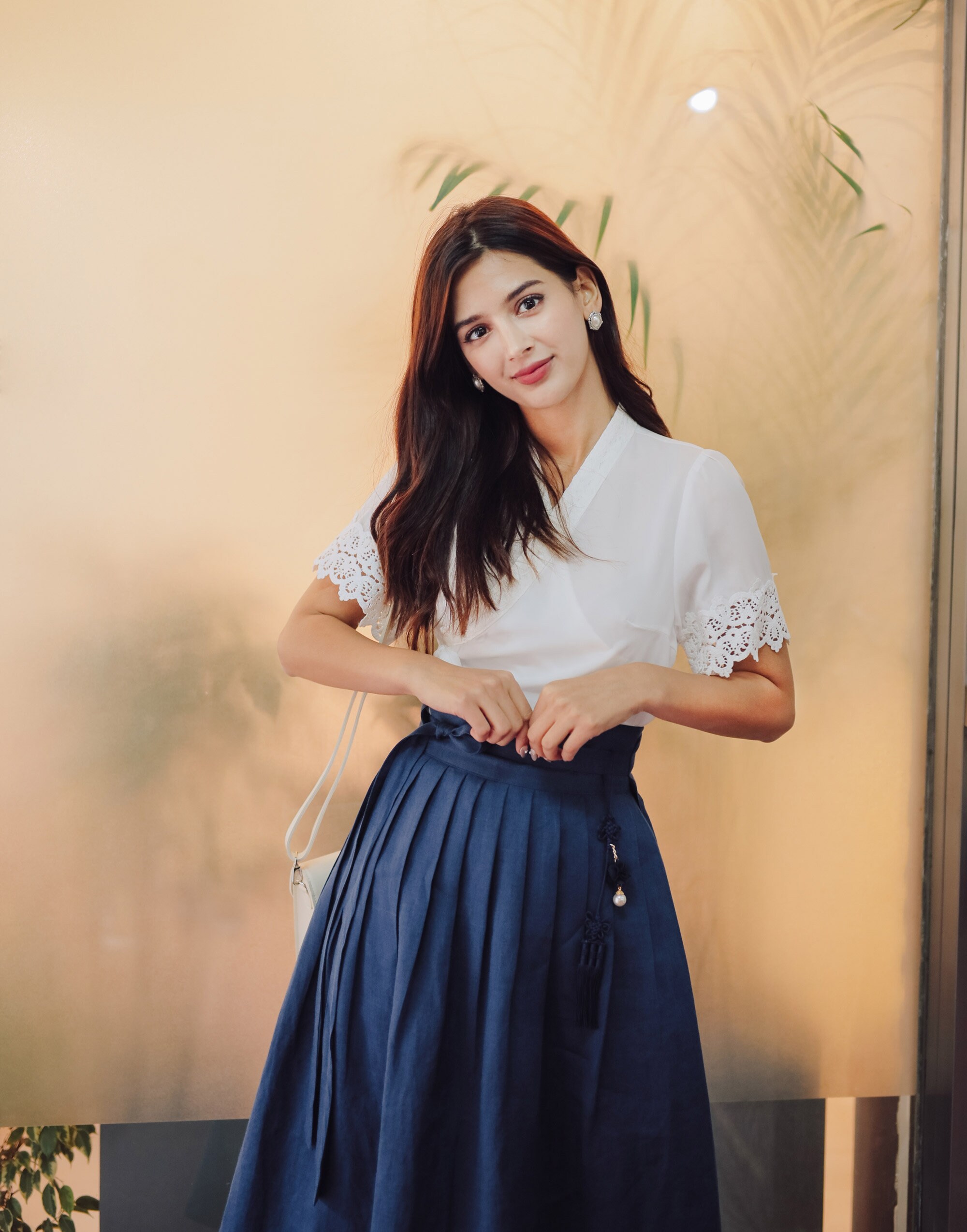 Mari linen skirt navy main image 1