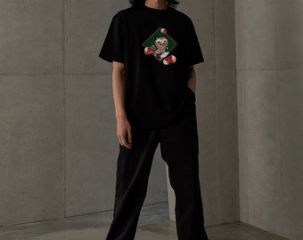 UNISEX T-shirt Kpop Street Fashion Oversized Top traditional Korean pattern Graphic Tees loose fit TETEROT SALON Hosi-tam-tam Black 호시탐탐 블랙