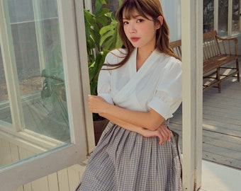 Korean Modern Hanbok Blouse - Black & White Soft Cotton Top