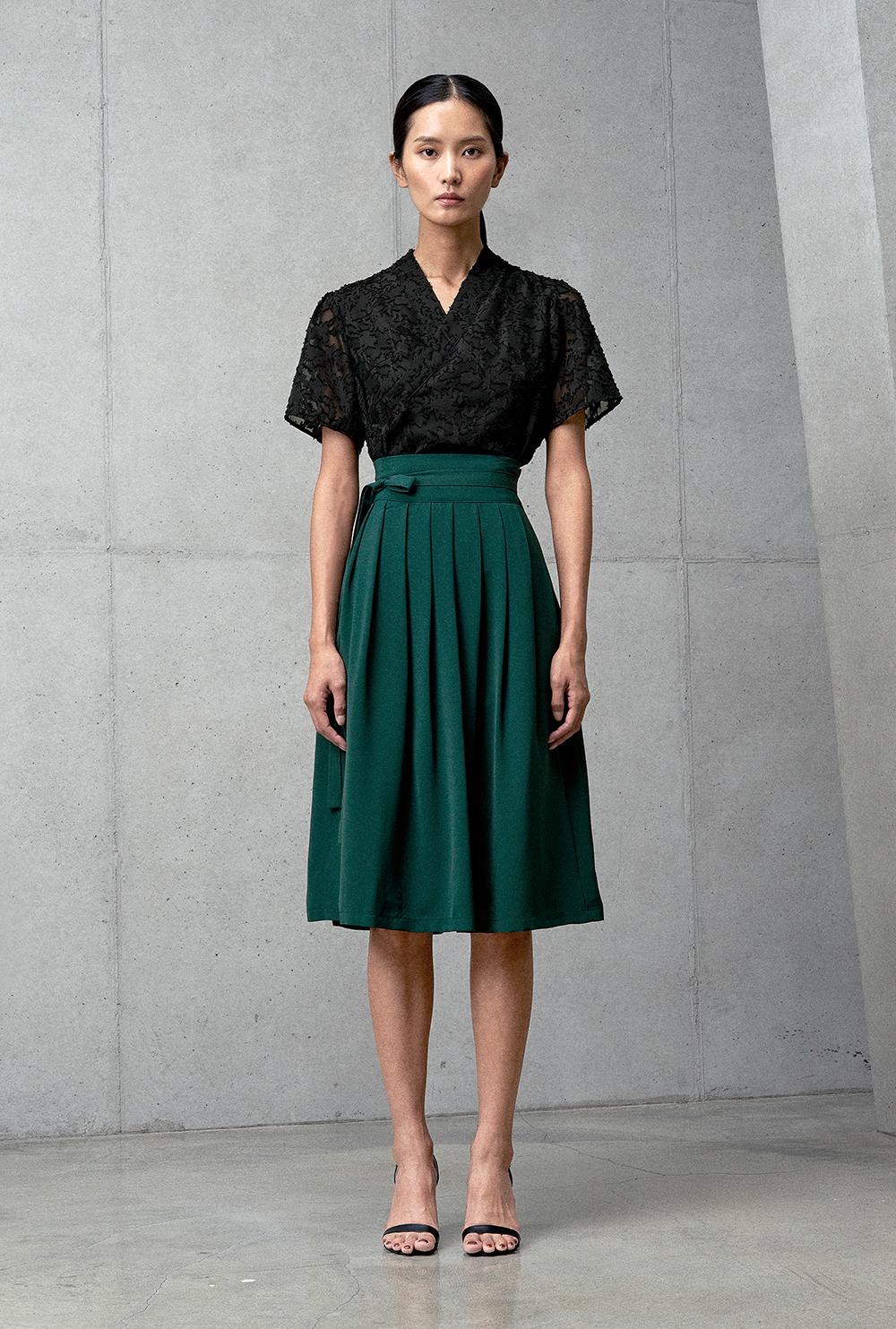 bohemian seoul PLEATED WRAP SKIRT Mサイズ Korean Modern Hanbok Wrap Skirt – Retro Mid-length Challang Skirt