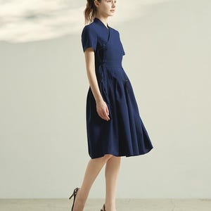 Modern Hanbok Dress: Traditional Dress - Serene Navy Blue TETEROT SALON 고요한 철릭원피스 네이비