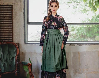 Pure Linen 100% Khaki Wrap Skirts High waist linen skirt Korean Mordern Hanbok TETEROT SALON Below the Knee Linen Kaki 린넨 일반길이 카키