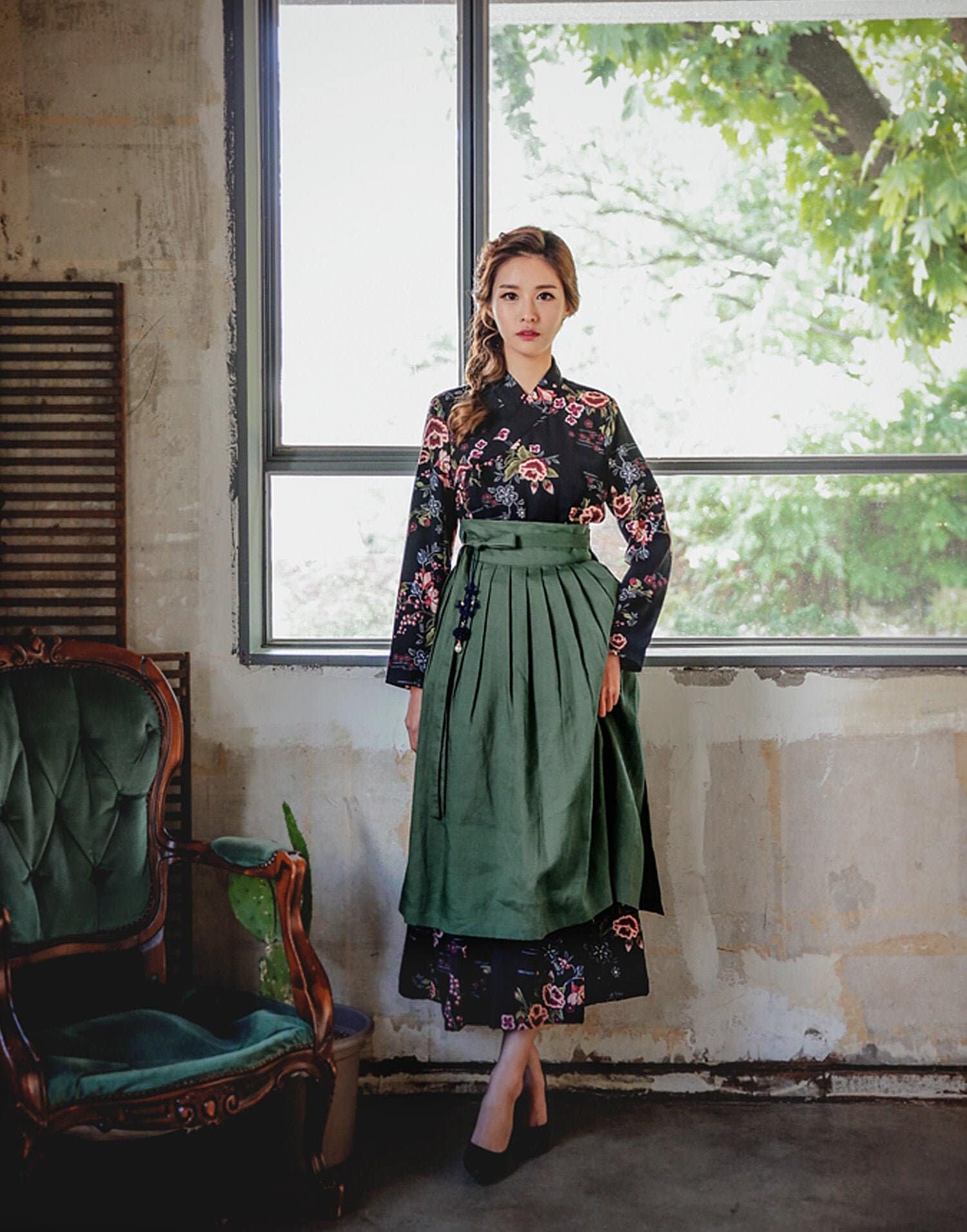 Pure Linen 100% Khaki Wrap Skirts High waist linen skirt Korean Mordern Hanbok TETEROT SALON Below the Knee Linen Kaki 린넨 일반길이 카키