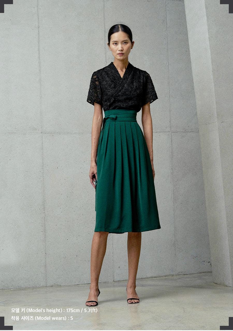 Korean Modern Hanbok Wrap Skirt – Retro Mid-length Challang Skirt