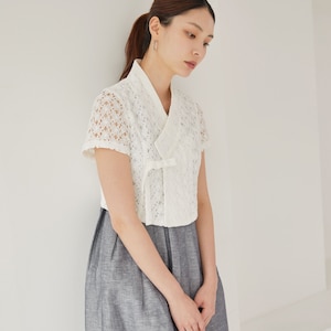 S~XXL size Jeogori Korean Modern Hanbok Top Women&#39;s Wrap Jeogori Jacket TETEROT SALON Snowflake-bingsu Jeogori 눈꽃빙수 저고리 C1F02B009
