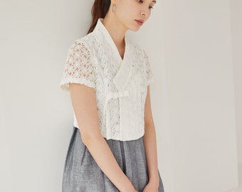 Women's Modern Korean Hanbok Top Lace Jeogori Wrap style jacket TETEROT SALON 눈꽃빙수 저고리
