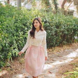 Korean Modern Hanbok Skirt Women's Traditional Wrap Skirt Below the knee Skirts TETEROT SALON Traditional Coral