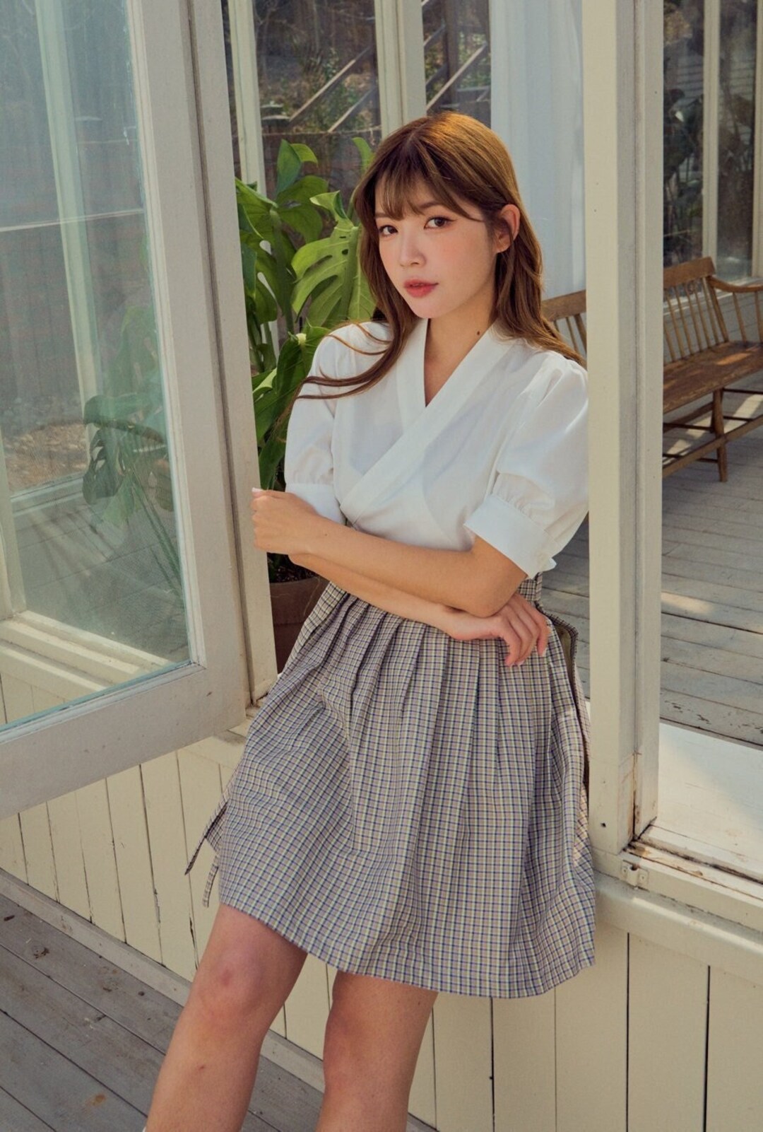 Korean Modern Hanbok Blouse - Black & White Soft Cotton Top