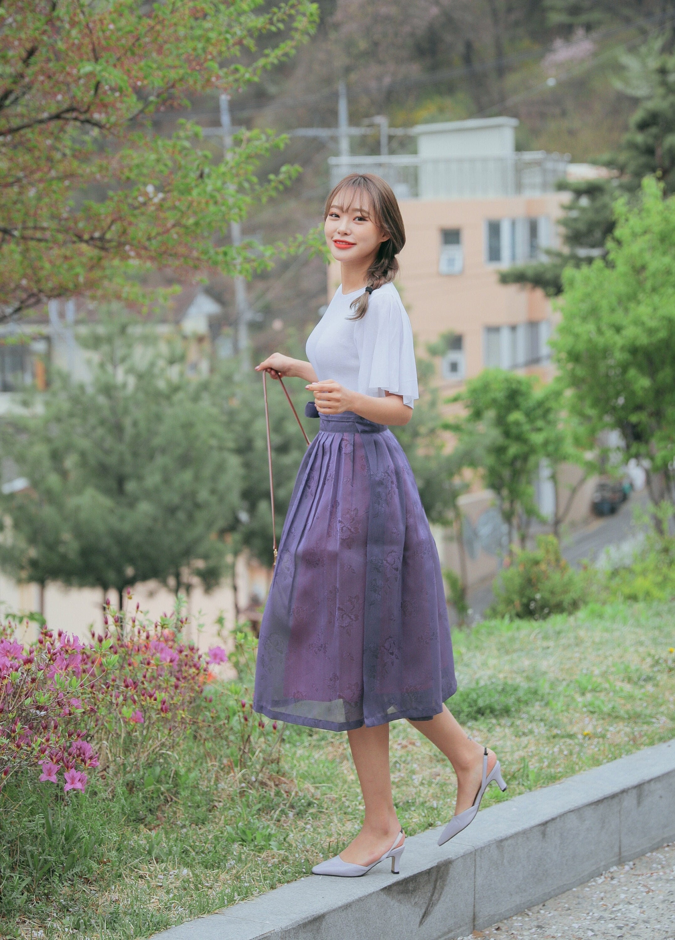 Women's Wrap Skirt in Purple Korean Traditional Hanbok Skirt BTS