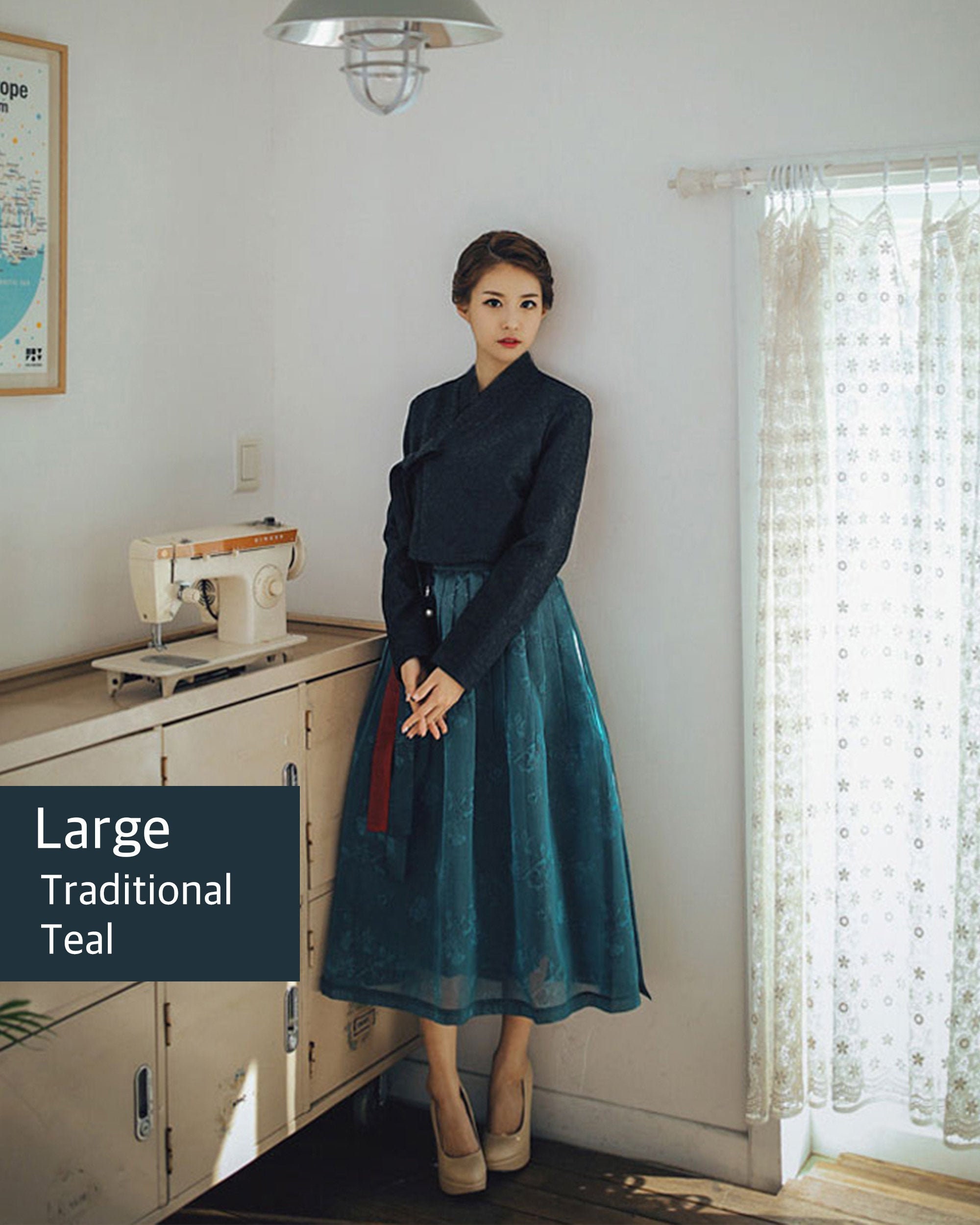 Women's Traditional Korean Hanbok Wrap Skirt – Bugcheongsaeg Teal