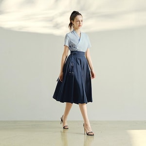 Modern hanbok Wrap Skirt Vintage cotton skirt Washed cotton skirt High waist cotton skirt TETEROT SALON Wave Skirt 물결 치마