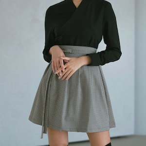 Women's Clothing Mini Wrap Skirt,Brown Check Mini Skirts,Korean K-pop Modern Hanbok style, TETEROT SALON Mini Shepherd T1H06A045 image 4