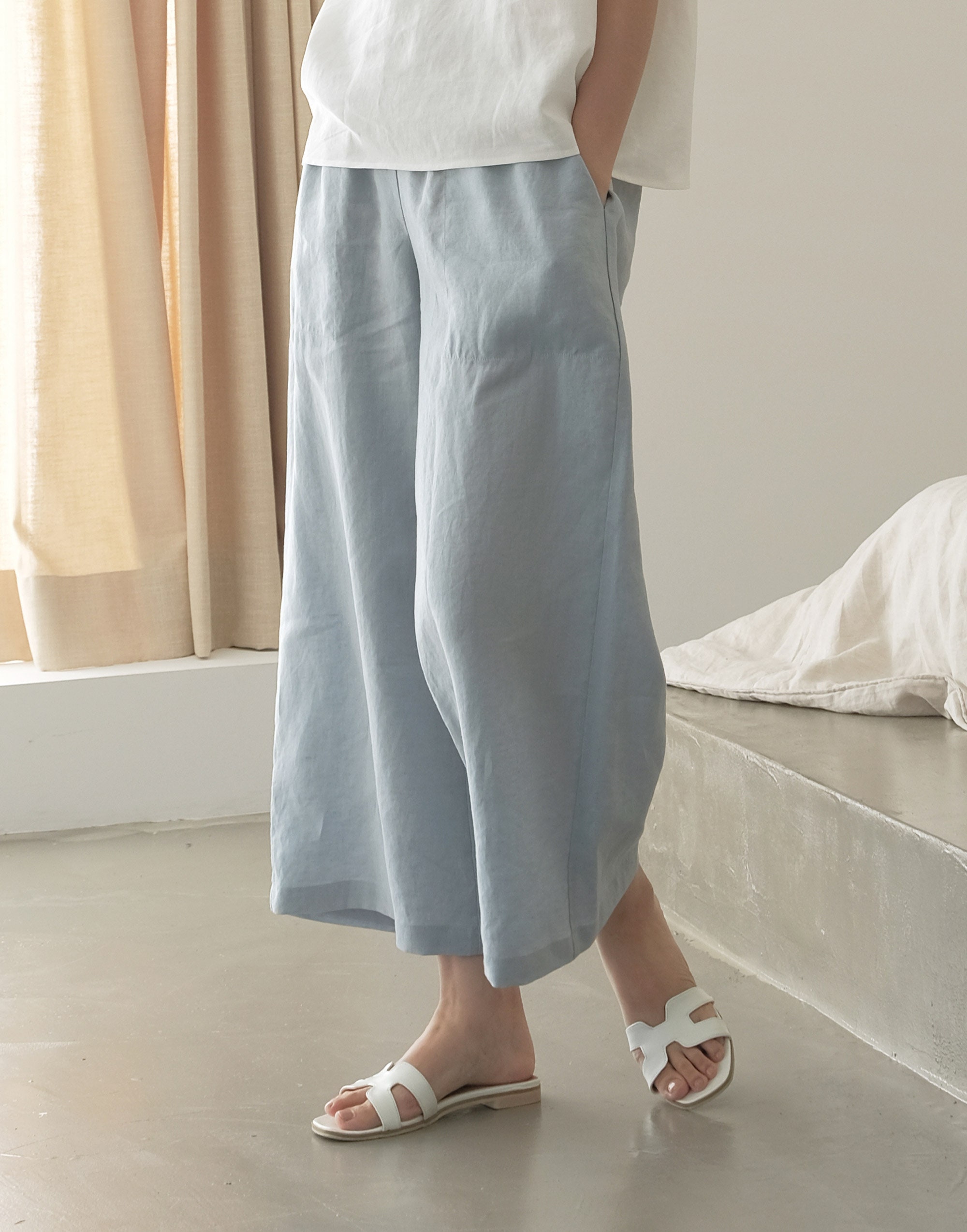 Made in Korea Pure Linen 100 Loose Trousers Women's Etsy