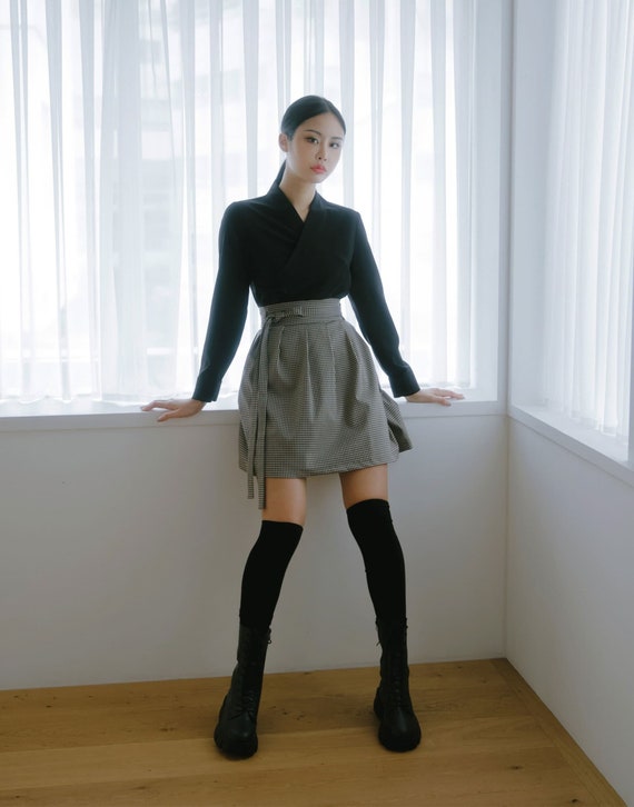 スカート hyeon pepper mini wrap skirt S Women's Clothing Mini Wrap Skirt, Brown Check, Korean K-pop Modern