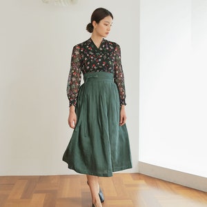 Women's Wrap Skirt Hanbok Korean Vintage Linen Midi Long Skirts TETEROT SALON mid-calf Linen Khaki 린넨 카키