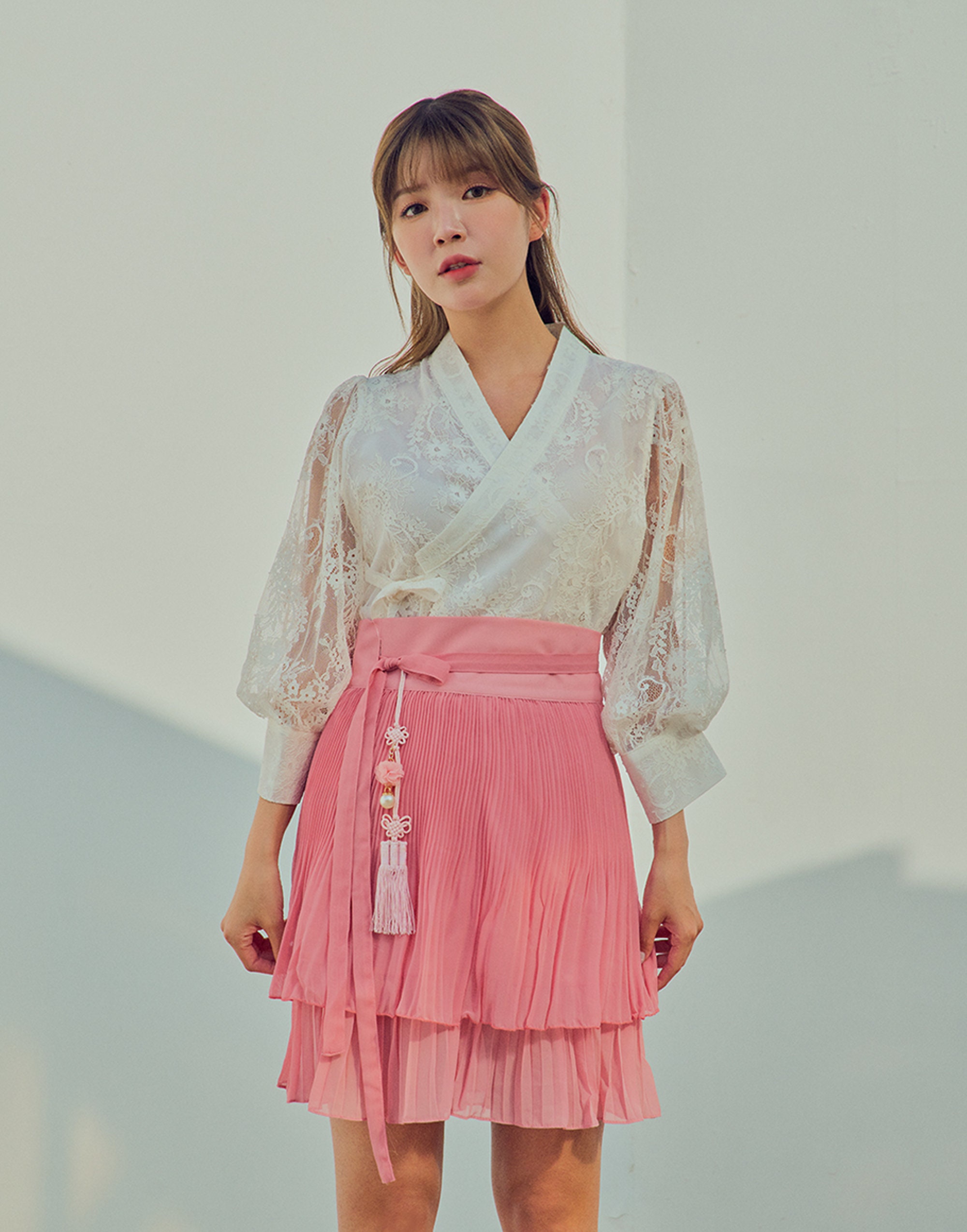 Women's Wrap Blouse Korean Modern Hanbok Top Three-quarter Sleeve