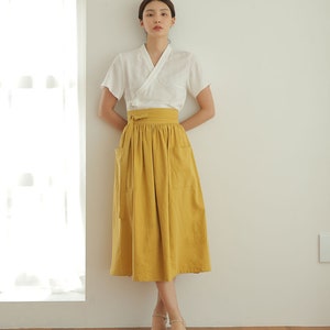 Modern hanbok Wrap Skirt Vintage linen skirt Washed linen skirt High waist linen skirt TETEROT SALON Ewha Village 이화마을 (3colors)