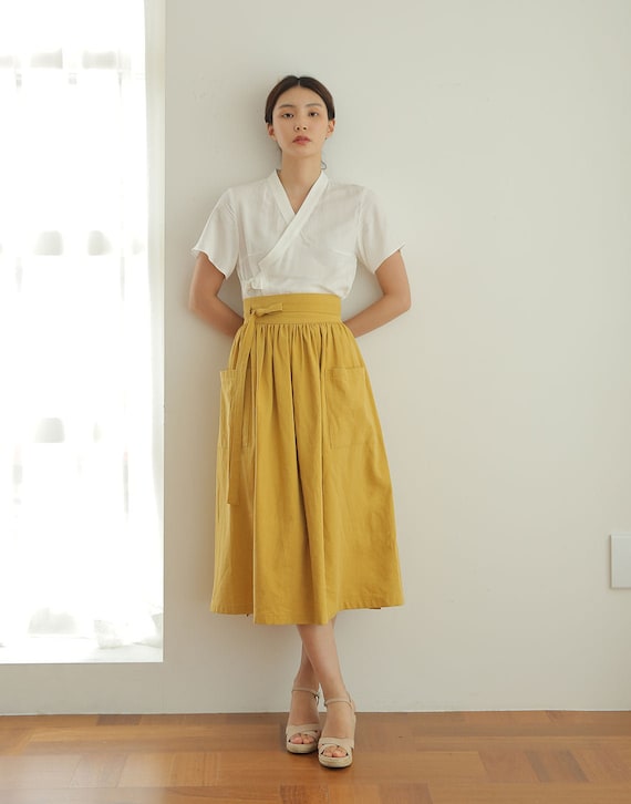【WOOHWA】VEIL WRAP SKIRT Modern Hanbok Wrap Skirt Vintage Linen Skirt Washed Linen