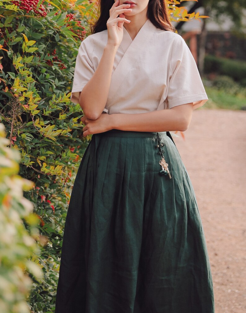 Pure Linen 100 Women's Wrap skirt Korean Modern Hanbok Etsy España