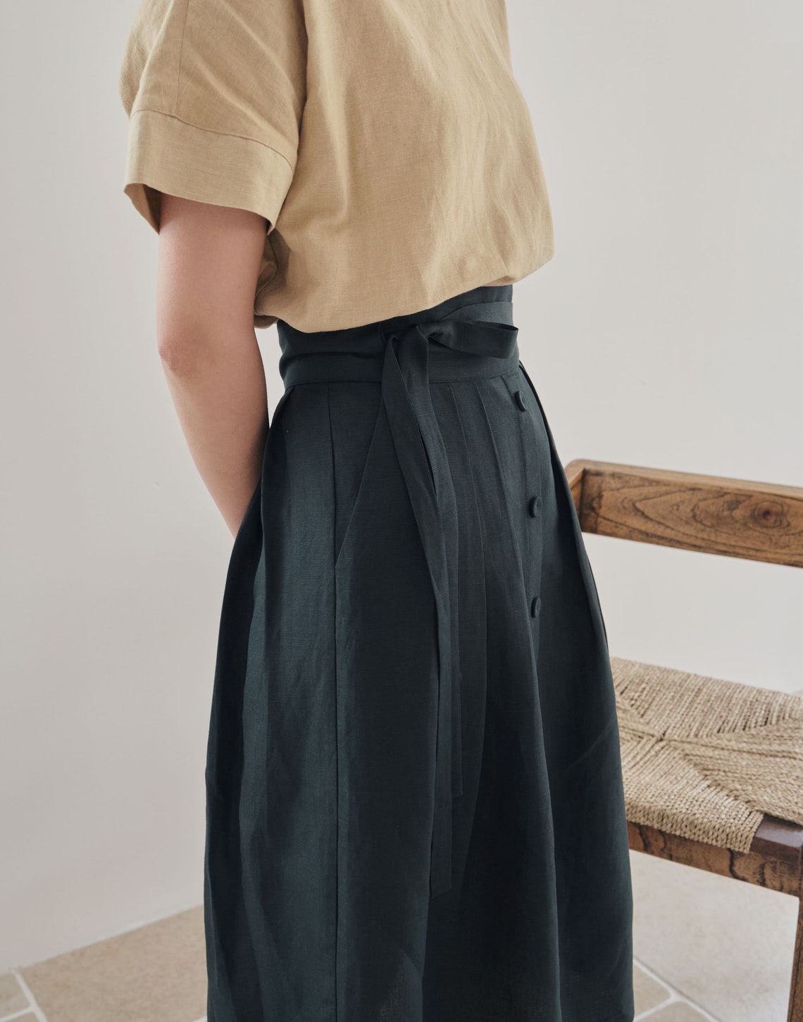 Women's Wrap Skirt Hanbok Korean Vintage Party Linen Khaki | Etsy