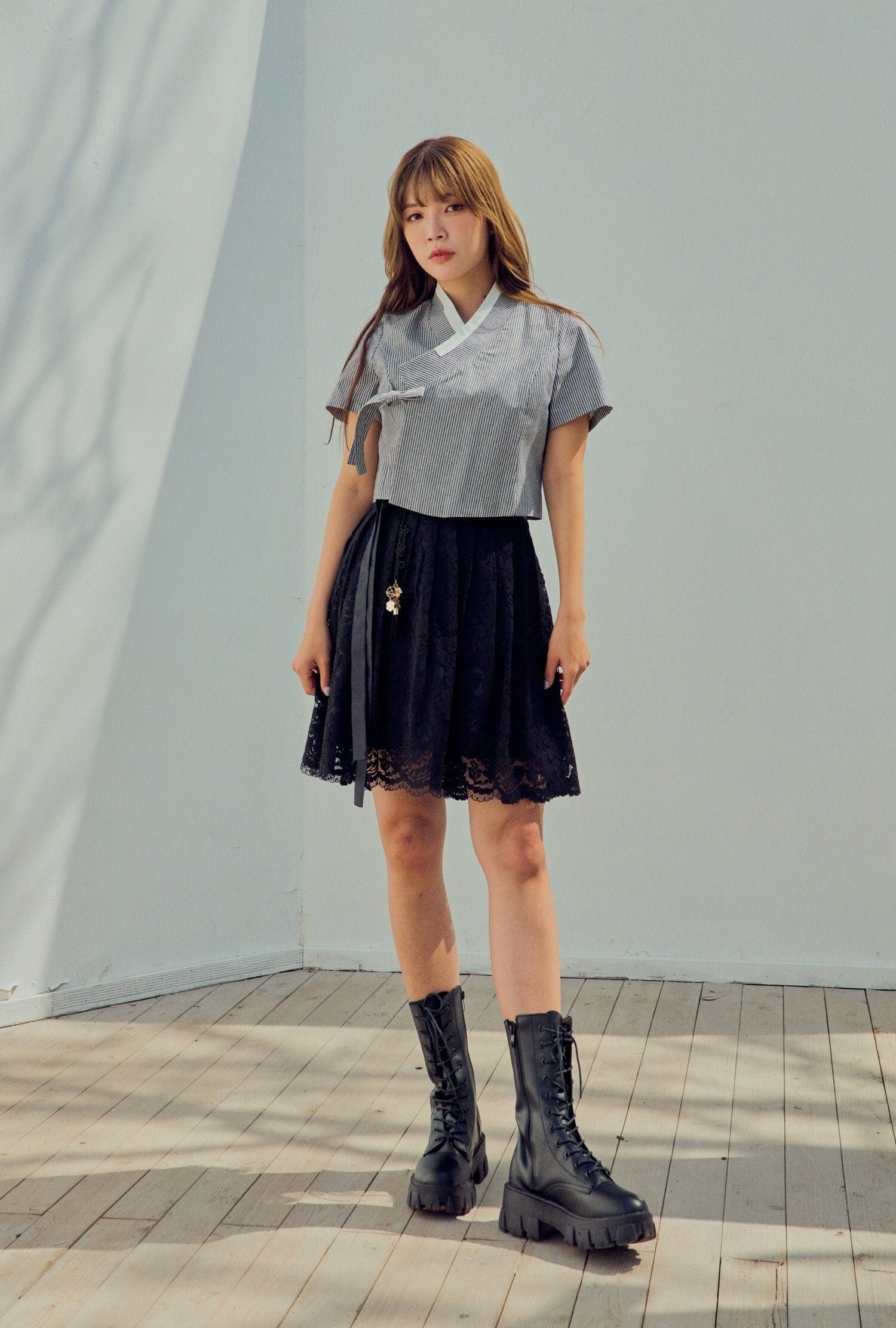 たろー　レディース　BLK M Women's Lace Wrap Skirt Korean Large Modern Hanbok Skirt, TETEROT