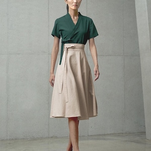 Korean Modern Hanbok Wrap Skirt, Wave Skirt TETEROT SALON Pinwheel Waist Skirt Beige 바람개비 치마 베이지