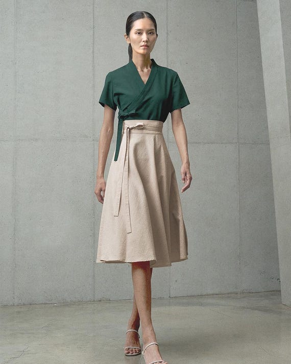 bohemian seoul PLEATED WRAP SKIRT Mサイズ Korean Modern Hanbok Wrap Skirt, Wave Skirt TETEROT SALON Pinwheel