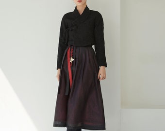 Korean Modern Hanbok Skirt Women's Traditional Wrap Skirt Mid-calf Skirts TETEROT SALON Two-tone black