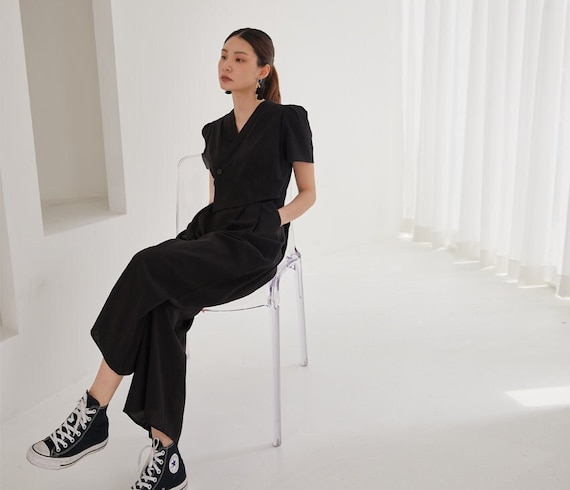Black jumpsuit loose fit hotsell