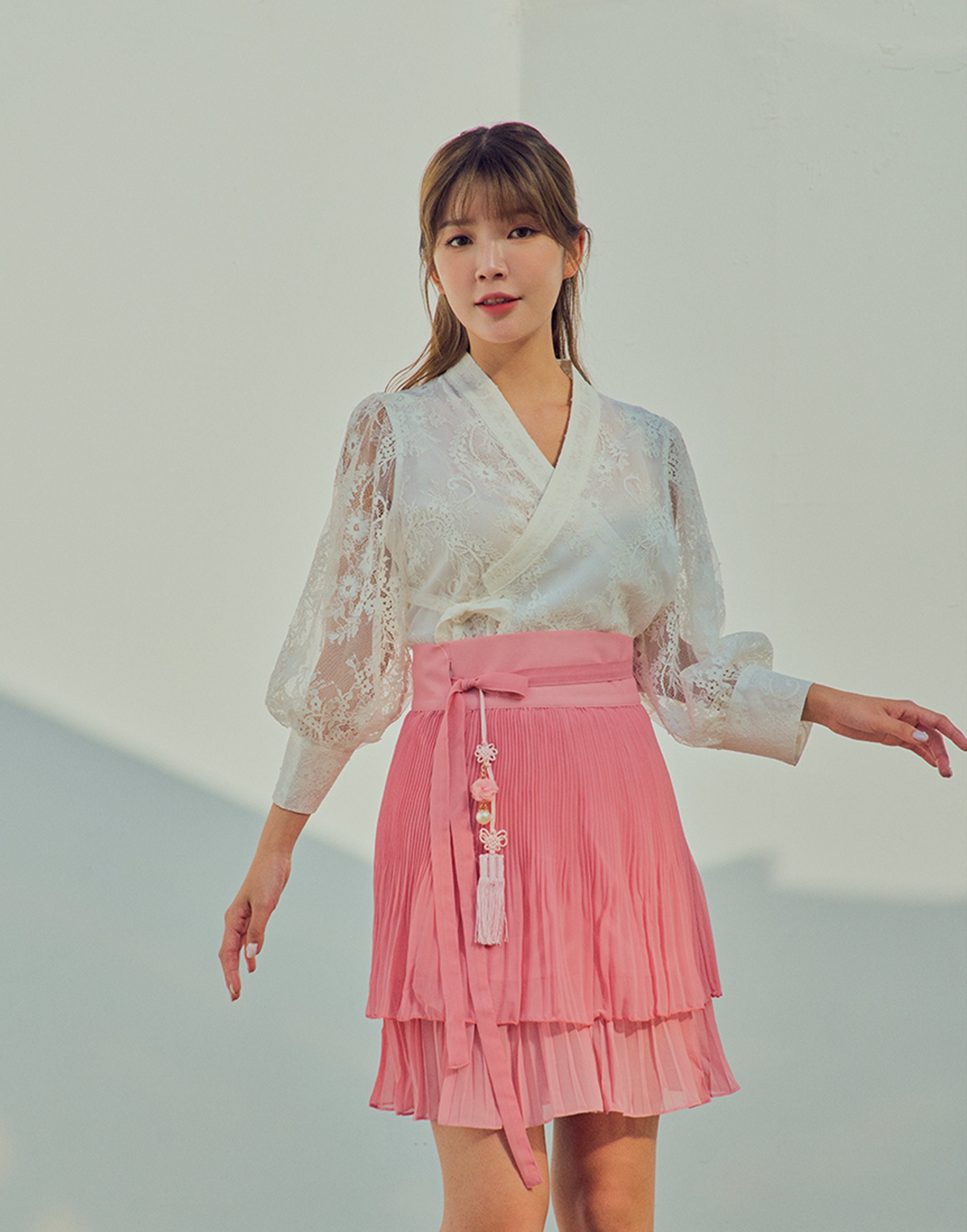 Women's Wrap Blouse Korean Modern Hanbok Top Three-quarter Sleeve