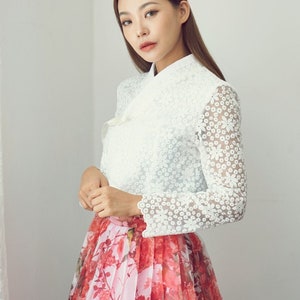 Women&#39;s Korean Traditional Modern Hanbok Lace Jeogori Hanbok Top TETEROT SALON heart fluttering Jeogori (White) 설레임 화이트