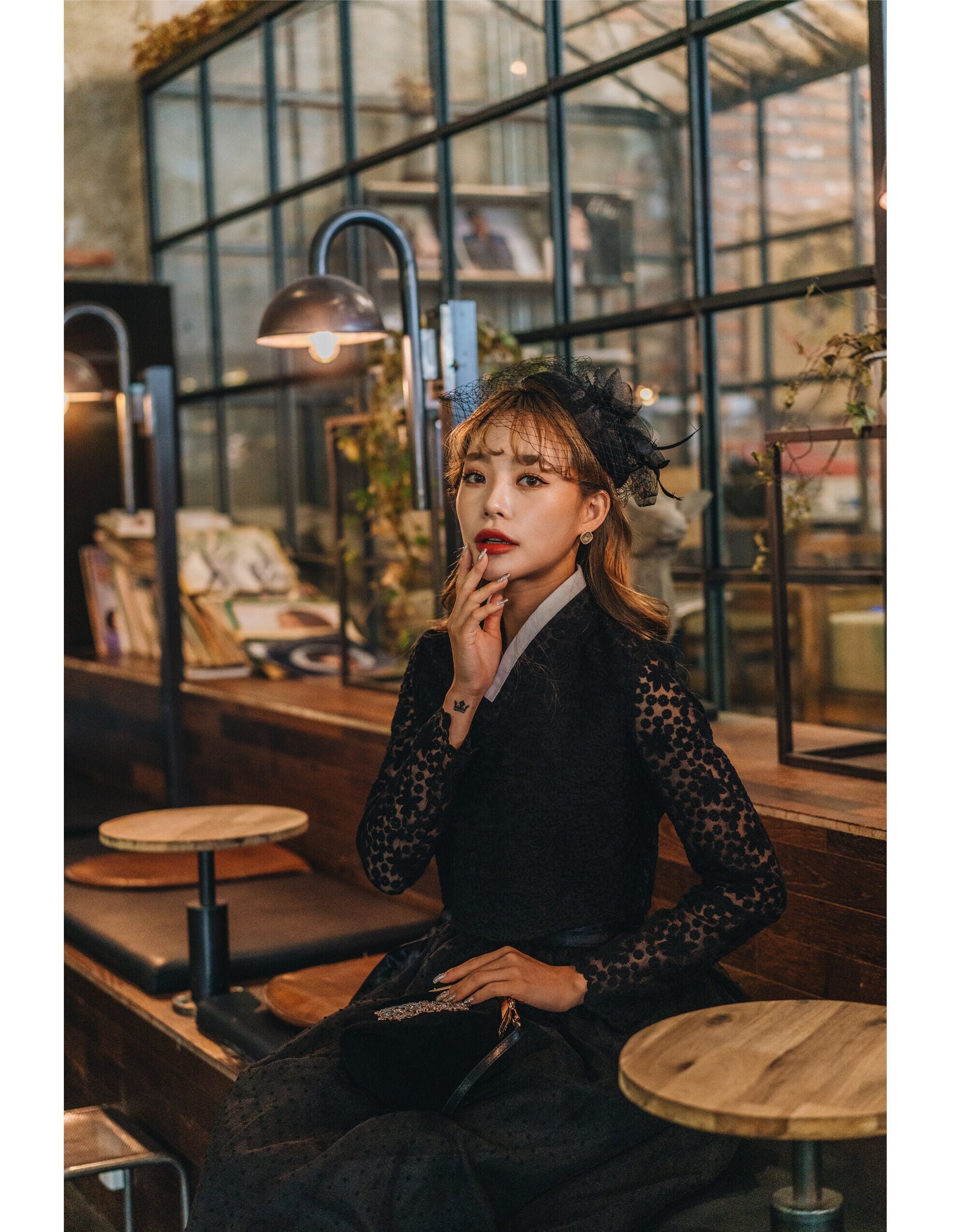Women's Modern Hanbok Korean Black Long Sleeve Vintage Party Shirt