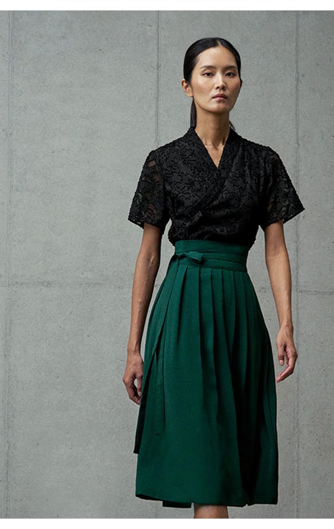 Modern Hanbok Blouse: Mosaic Lace Wrap Top, Short Sleeve TETEROT