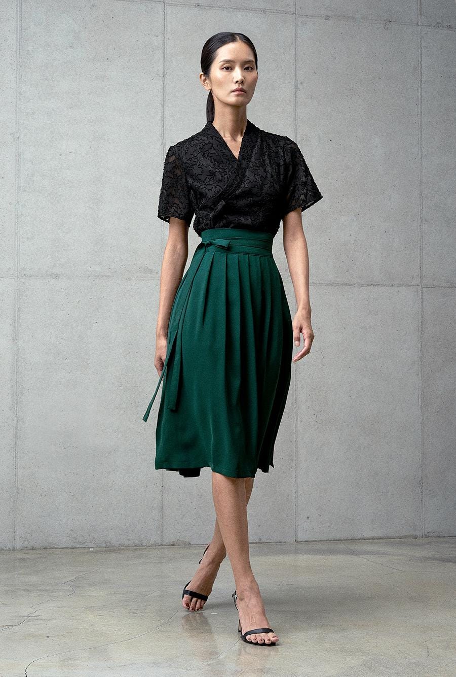 bohemian seoul PLEATED WRAP SKIRT Mサイズ Korean Modern Hanbok Wrap Skirt – Retro Mid-length Challang Skirt