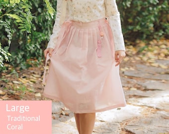 Korean Modern Hanbok Skirt Women's Traditional Wrap Skirt Below the knee Skirts TETEROT SALON Traditional Coral_Large size