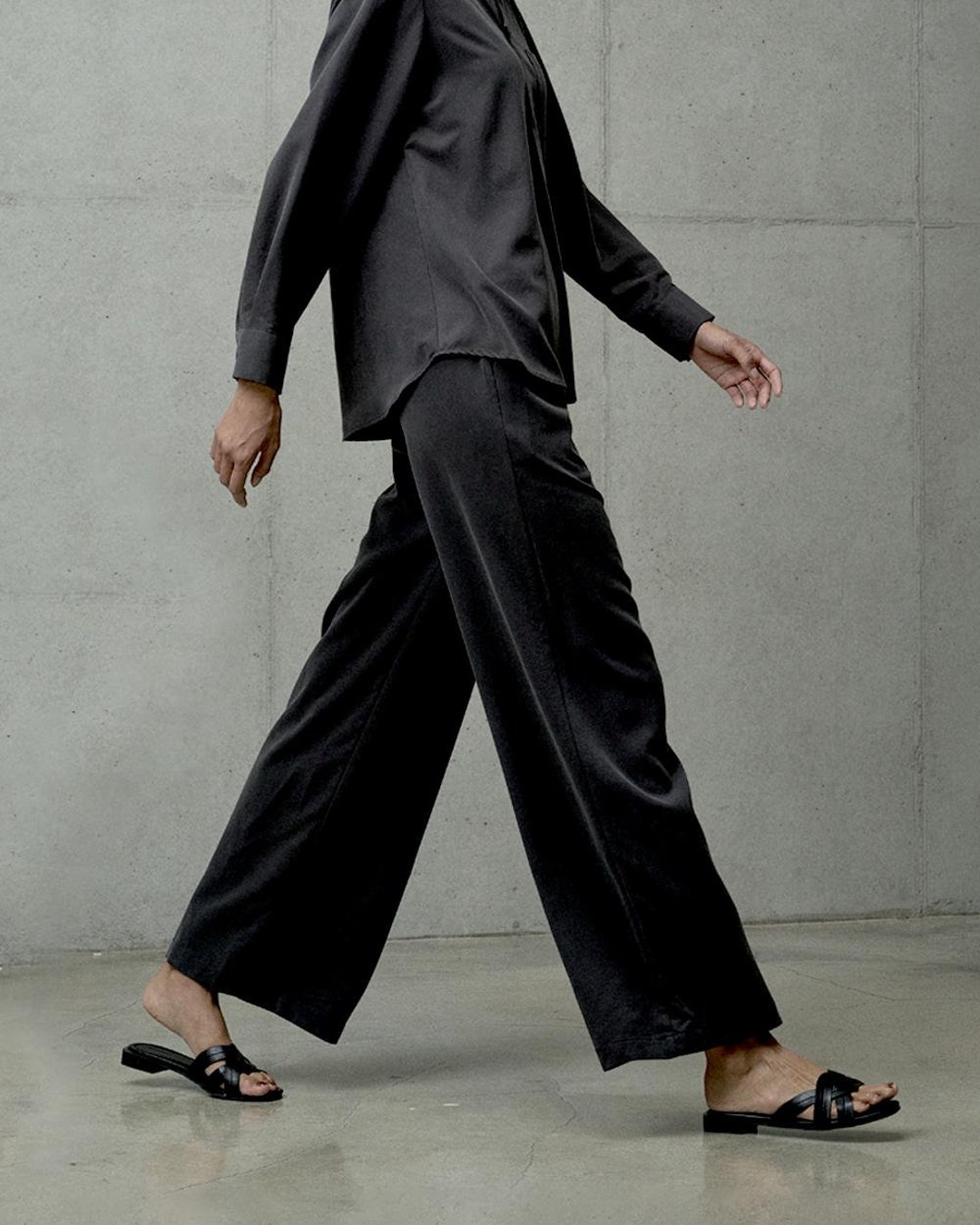 Salsation☆close fitting pants Mサイズ Wide Fit Trouser Elastic Waist Trousers TETEROT SALON 여운 바지 - Etsy