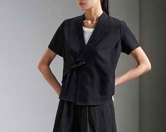 Modern Hanbok Blouse Korean Style Fashion TETEROT SALON Sijak Short Sleeve Blouse - 2colors 시작 블라우스