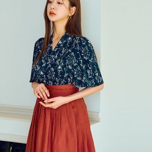 Women's wrap blouse Korean Modern Hanbok Bloues Black Jeogori, TETEROT SALON Pine cone Dark-blue  T1J03T010