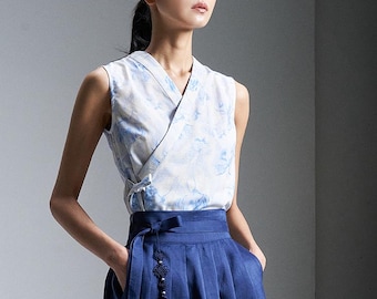Sleeveless Linen Wrap Blouse - Korean Modern Hanbok Style  TETEROT SALON Blooming Sleeveless Blouse  - 블루밍 민소매 블라우스