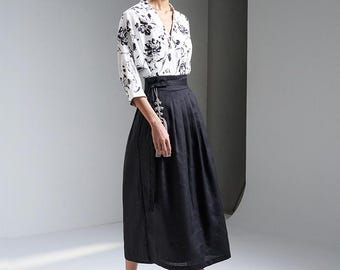 Modern Korean Hanbok Wrap Skirt TETEROT SALON Linen Wrap Skirt Black 린넨 허리치마 검정