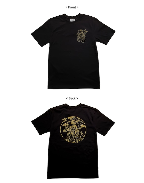 UNISEX Black Loose Fit T-shirt Short Sleeve a Traditional Korean