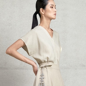 Women&#39;s Wrap Blouse Modern Hanbok TETEROT SALON Mother-of-pearl Comfortable loose fit blouse type summer Linen cardigan 자개 블라우스