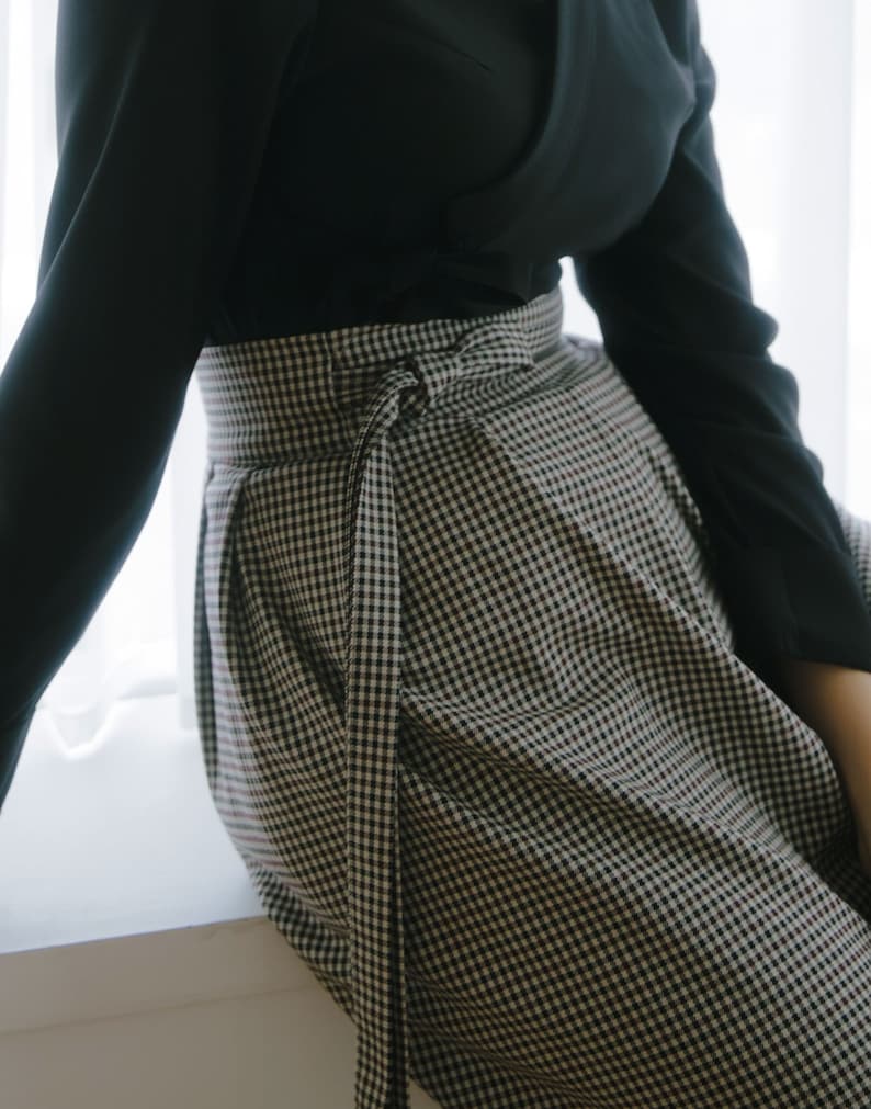 Women's Clothing Mini Wrap Skirt,Brown Check Mini Skirts,Korean K-pop Modern Hanbok style, TETEROT SALON Mini Shepherd T1H06A045 image 7
