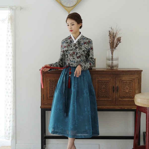 Korean Modern Hanbok Skirt Women's Traditional Wrap Skirt Mid-calf Skirts TETEROT SALON Traditional Teal