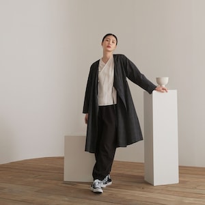Modern Hanbok Long Jacket Loose Fit Cardigan, kpop BTS Shirt Street Fashion TETEROT SALON  Haeyum 해윰 무령의 T1J04A012