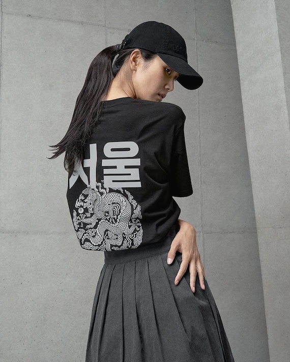 ALD1 シンロン 韓国POPUP レイヤードTシャツ Unisex Korean Street Fashion - Dragon Graphic Short Sleeve Tee