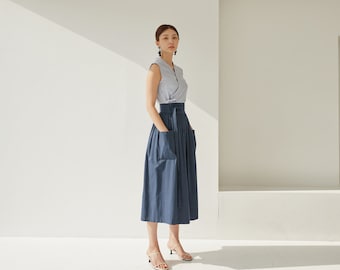 Modern Hanbok Skirt Women's High Waist Wrap Skirt Deep pockets Skirt TETEROT SALON Ewha Village Skirt Navy 이화마을 네이비