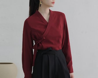 Korean Modern Hanbok Blouse Women's Wrap Basic top Shirts Jeogori, TETEROT SALON Choyeon 초연 블라우스